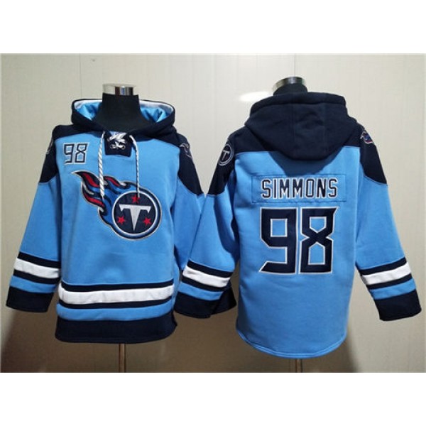Tennessee Titans #98 Jeffery Simmons Blue Lace-Up Pullover Hoodie