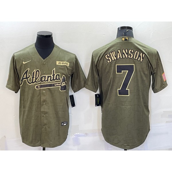 Atlanta Braves #7 Dansby Swanson Camo Salute To Service Cool Base Stitched Jersey