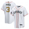 Houston Astros #3 Jeremy PeNa White 2023 Gold Collection With World Serise Champions Patch Cool Base Stitched Jersey