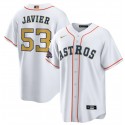 Houston Astros #53 Cristian Javier White 2023 Gold Collection With World Serise Champions Patch Cool Base Stitched Jersey