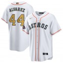 Houston Astros #44 Yordan Alvarez White 2023 Gold Collection With World Serise Champions Patch Cool Base Stitched Jersey