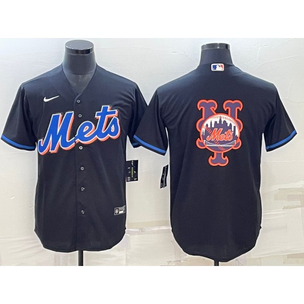 New York Mets Black Team Big Logo Cool Base Stitched Jersey