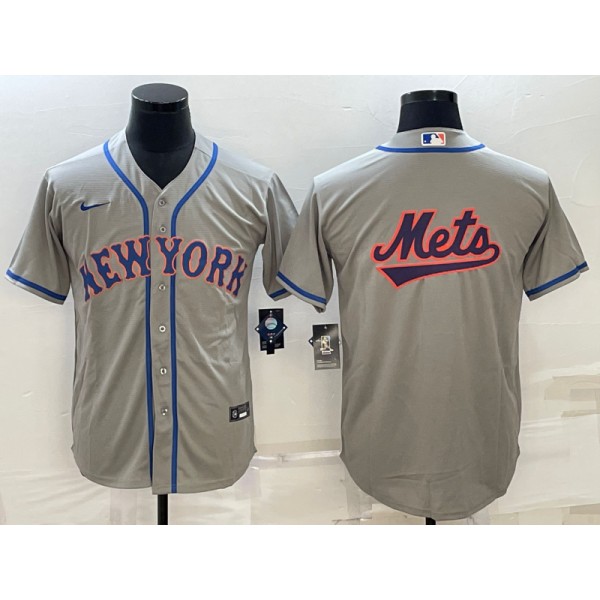 New York Mets Gray Team Big Logo Cool Base Stitched Jersey