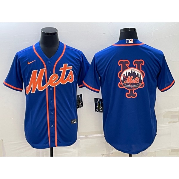 New York Mets Royal Team Big Logo Cool Base Stitched Jersey