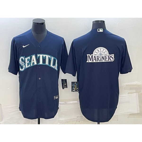 Seattle Mariners Navy Team Big Logo Cool Base Stitched Jersey