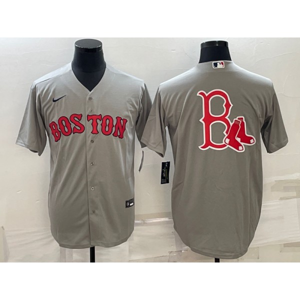 Boston Red Sox Gray Team Big Logo Cool Base Stitched Jersey