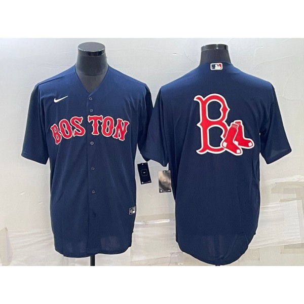 Boston Red Sox Navy Team Big Logo Cool Base Stitched Jersey