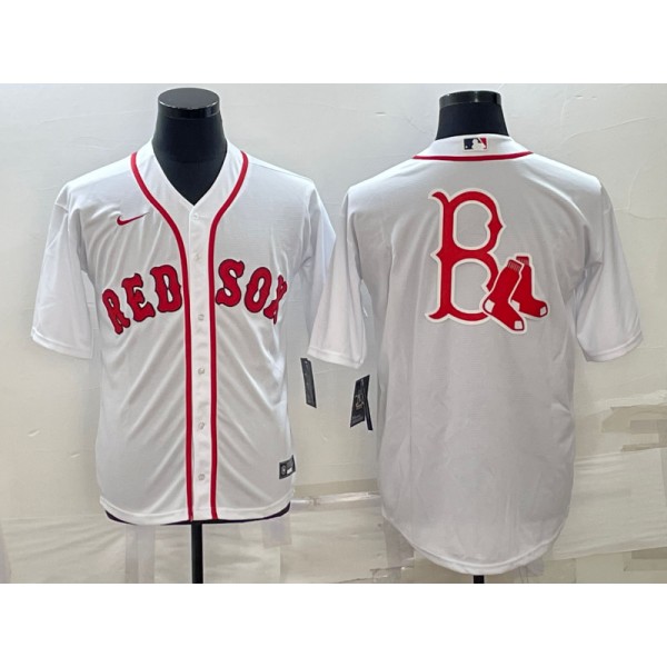 Boston Red Sox White Team Big Logo Cool Base Stitched Jersey