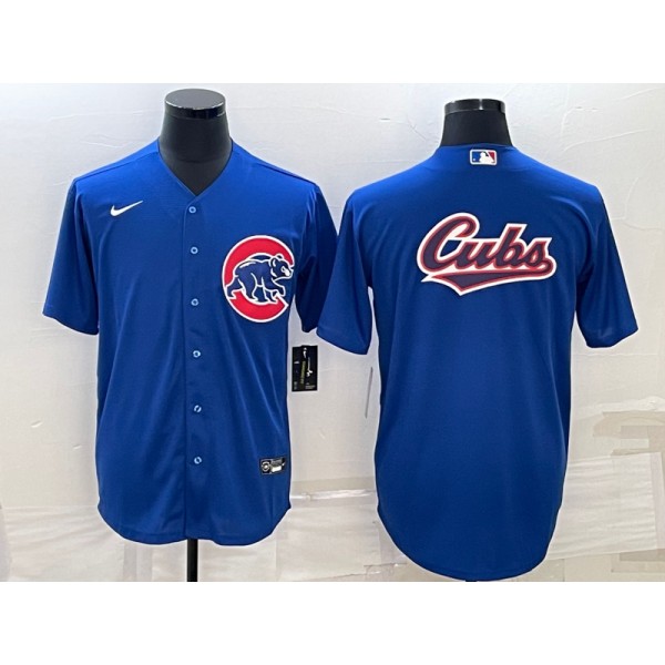 Chicago Cubs Royal Team Big Logo Cool Base Stitched Jersey