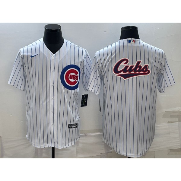 Chicago Cubs White Team Big Logo Cool Base Stitched Jersey