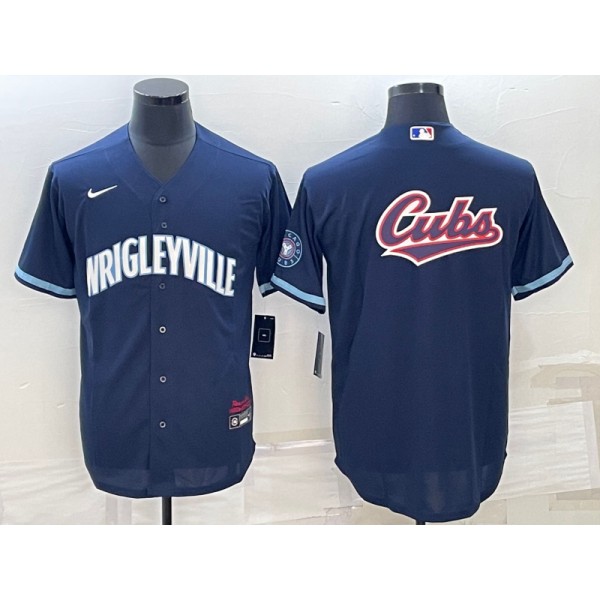 Chicago Cubs Navy Team Big Logo Cool Base Stitched Jersey