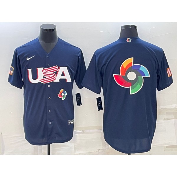 USA 2023 Navy World Big Logo Classic Stitched Jersey
