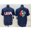 USA Blank 2023 Navy World Big Logo With Patch Classic Stitched Jersey
