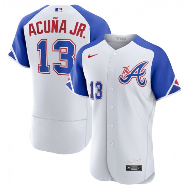 Atlanta Braves #13 Ronald Acu?a Jr. White 2023 City Connect Flex Base Stitched Jersey