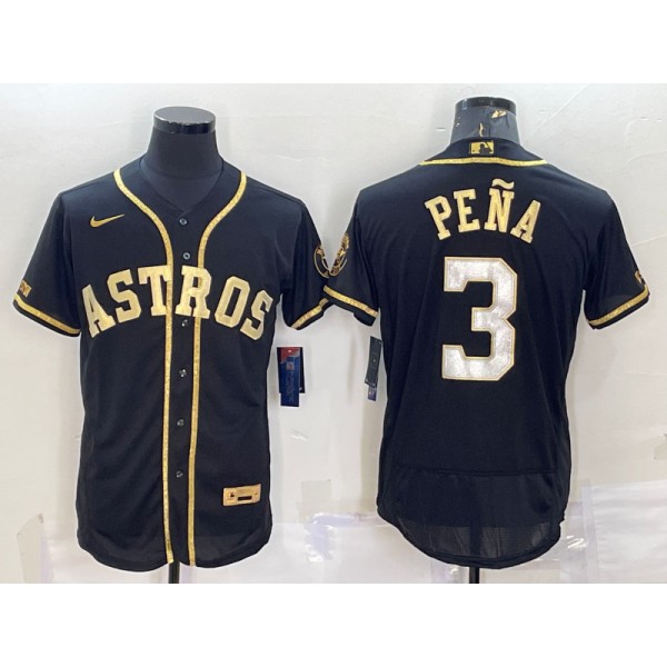 Houston Astros #3 Jeremy PeNa Black Gold Flex Base Stitched Jersey