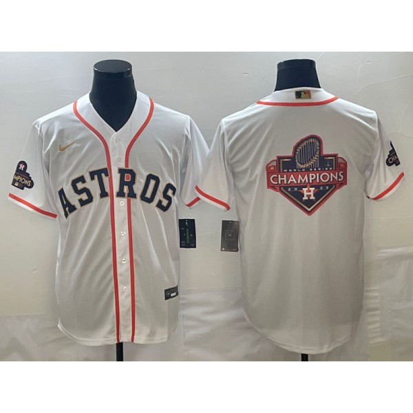 Houston Astros White 2023 Gold Collection With World Serise Champions Patch Team Big Logo Cool Base Stitched Jersey