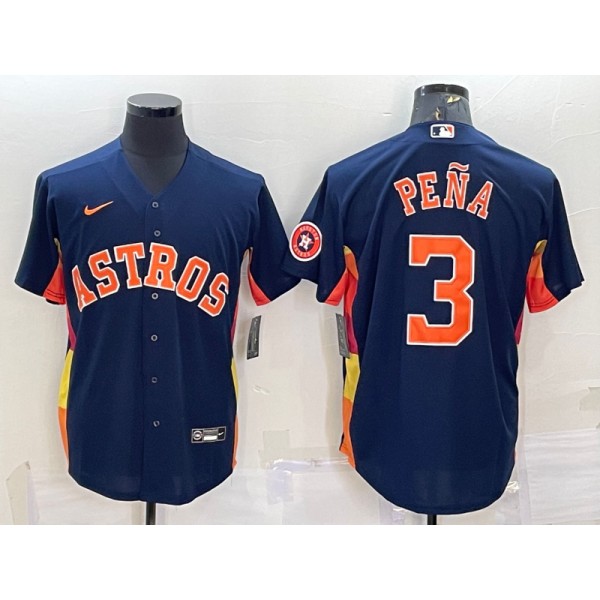 Houston Astros #3 Jeremy PeNa Navy With Patch Cool Base Stitched Jersey