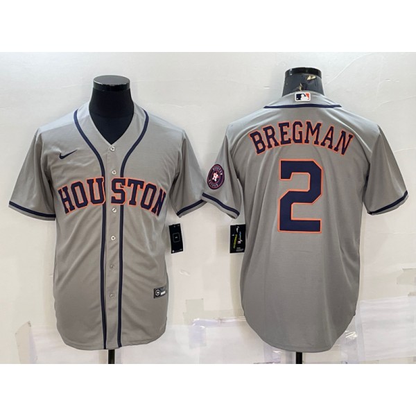 Houston Astros #2 Alex Bregman Grey With Patch Cool Base Stitched Jersey