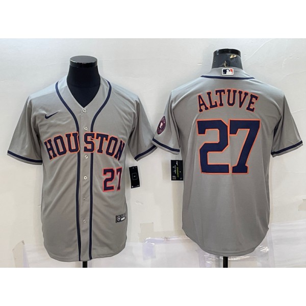 Houston Astros #27 Jose Altuve Grey With Patch Cool Base Stitched Jersey