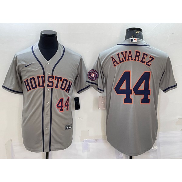 Houston Astros #44 Yordan Alvarez Grey With Patch Cool Base Stitched Jersey