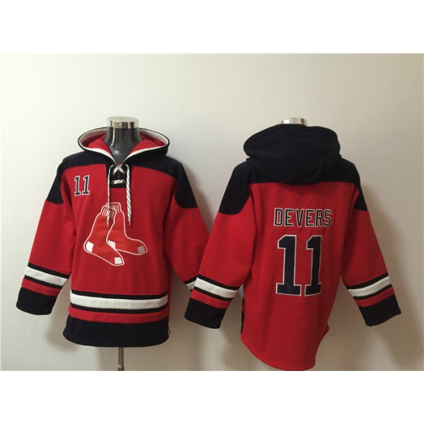Boston Red Sox #11 Rafael Devers Ageless Must-Have Lace-Up Pullover Hoodie