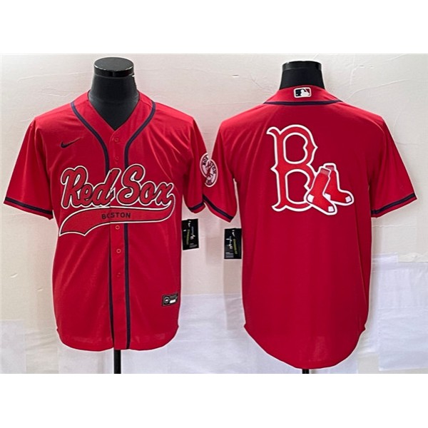 Boston Red Sox Red Team Big Logo With Patch Cool Base Stitched Jersey