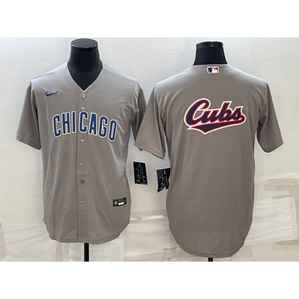 Chicago Cubs Gray Team Big Logo Cool Base Stitched Jersey