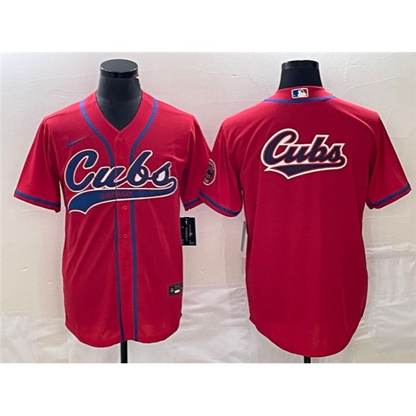Chicago Cubs Red Team Big Logo Cool Base Stitched Jersey