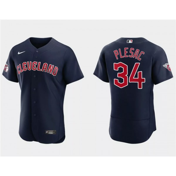 Cleveland Guardians #34 Zach Plesac Navy Flex Base Stitched Jersey