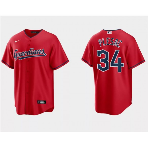 Cleveland Guardians #34 Zach Plesac Red Cool Base Stitched Jersey