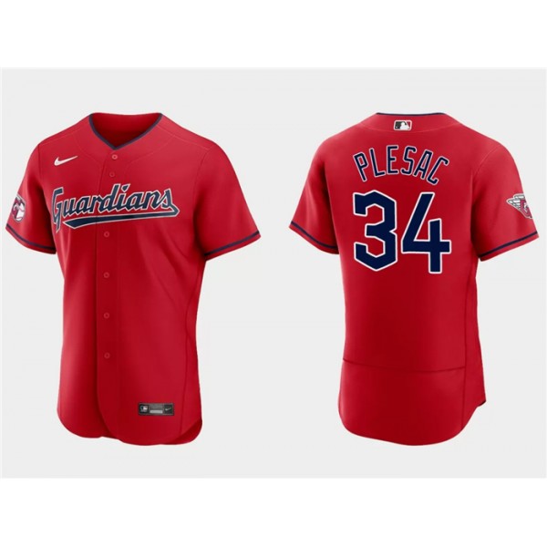 Cleveland Guardians #34 Zach Plesac Red Flex Base Stitched Jersey