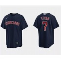 Cleveland Guardians #7 Myles Straw Navy Cool Base Stitched Jersey