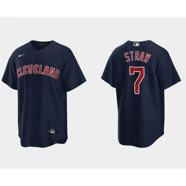 Cleveland Guardians #7 Myles Straw Navy Cool Base Stitched Jersey