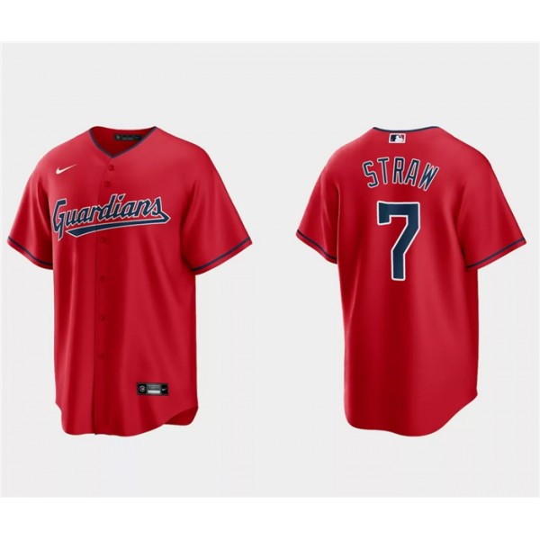 Cleveland Guardians #7 Myles Straw Red Cool Base Stitched Jersey