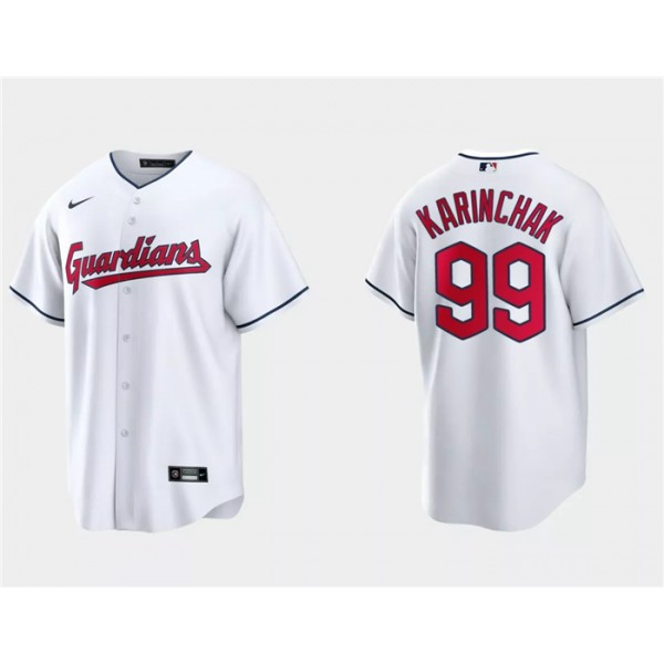 Cleveland Guardians #99James Karinchak White Cool Base Stitched Jersey