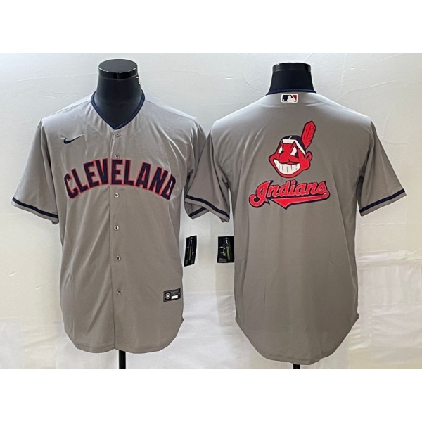 Cleveland Guardians Gray Team Big Logo Cool Base Stitched Jersey