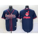 Cleveland Guardians Navy Team Big Logo Cool Base Stitched Jersey