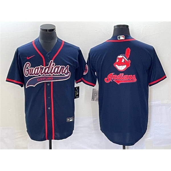 Cleveland Guardians Navy Team Big Logo Cool Base Stitched Jersey