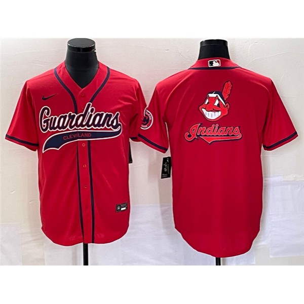 Cleveland Guardians Red Team Big Logo With Patch Cool Base Stitched Jersey
