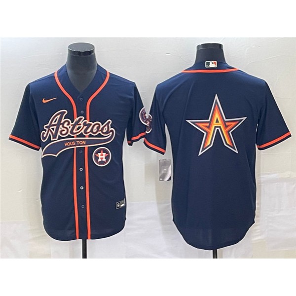 Houston Astros Navy Team Big Logo With Patch Cool Base Stitched Jersey