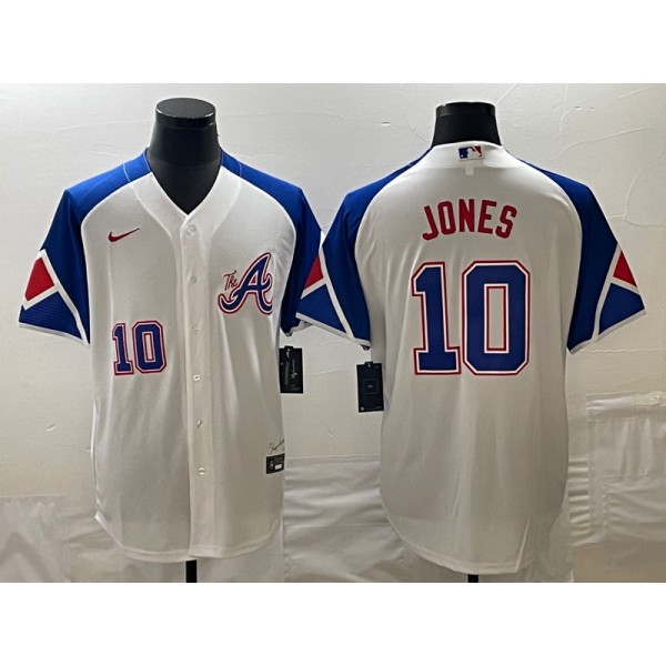 Atlanta Braves #10 Chipper Jones White 2023 City Connect Cool Base With Patch Stitched Jersey
