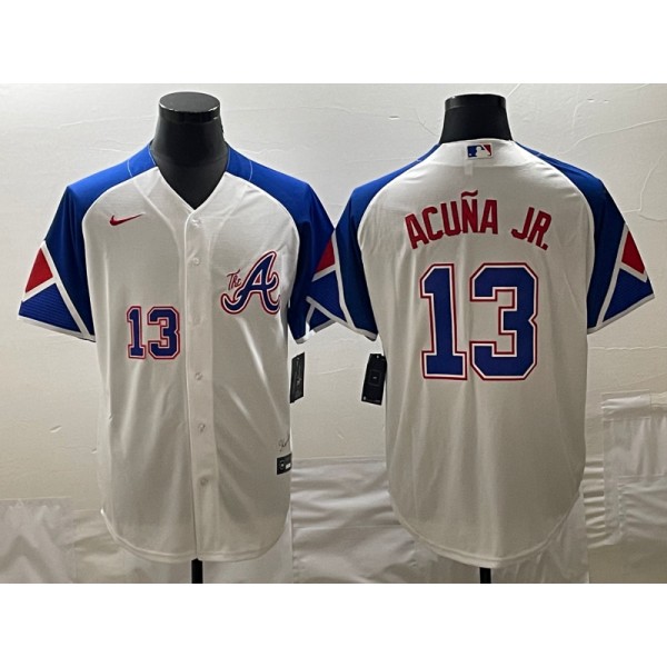 Atlanta Braves #13 Ronald Acu?a Jr. White 2023 City Connect Cool Base With Patch Stitched Jersey