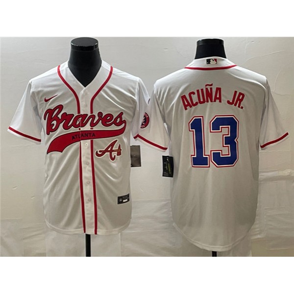 Atlanta Braves #13 Ronald Acu?a Jr. White Cool Base With Patch Stitched Jersey
