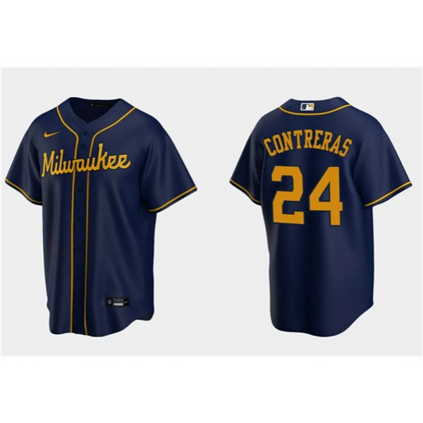 Milwaukee Brewers #24 William Contreras Navy Cool Base Stitched Jersey