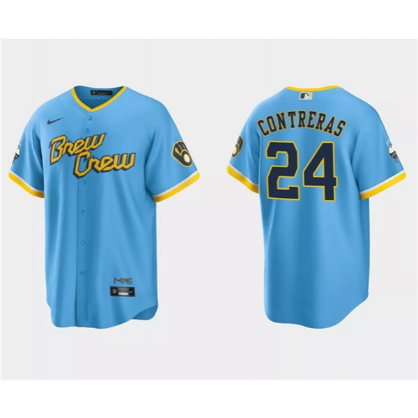 Milwaukee Brewers #24 William Contreras Powder Blue 2022 City Connect Cool Base Stitched Jersey