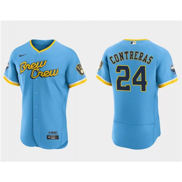 Milwaukee Brewers #24 William Contreras Powder Blue 2022 City Connect Flex Base Stitched Jersey