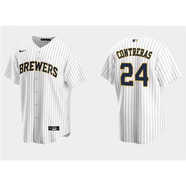 Milwaukee Brewers #24 William Contreras White Cool Base Stitched Jersey