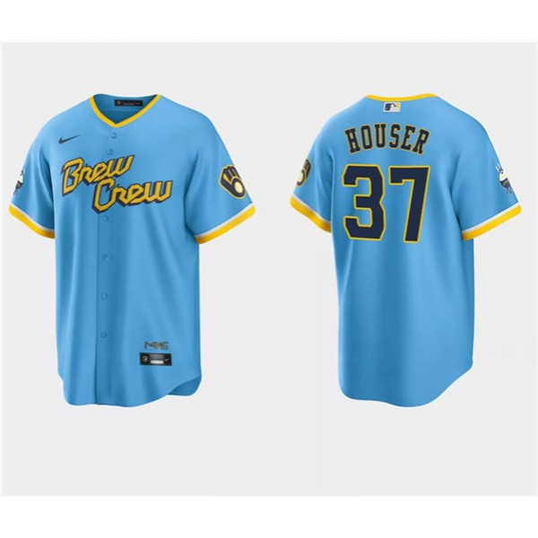 Milwaukee Brewers #37 Adrian Houser Powder Blue City Connect Cool Base Stitched Jersey