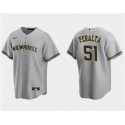 Milwaukee Brewers #51 Freddy Peralta Gray Cool Base Stitched Jersey
