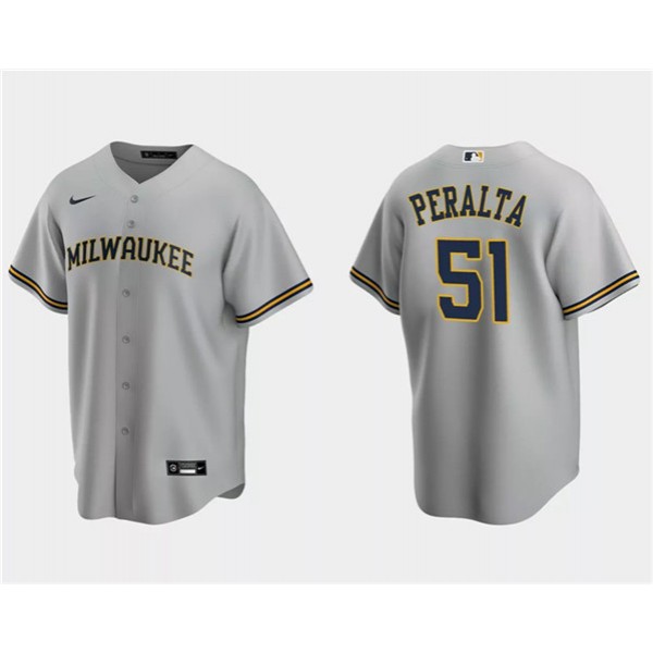 Milwaukee Brewers #51 Freddy Peralta Gray Cool Base Stitched Jersey